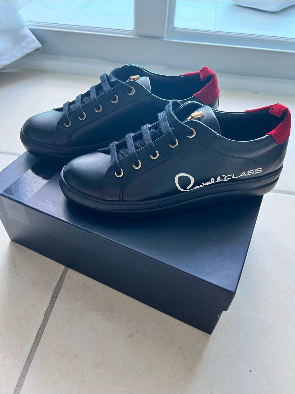 Cavalli Class Black Sneakers with Red Heel Accent